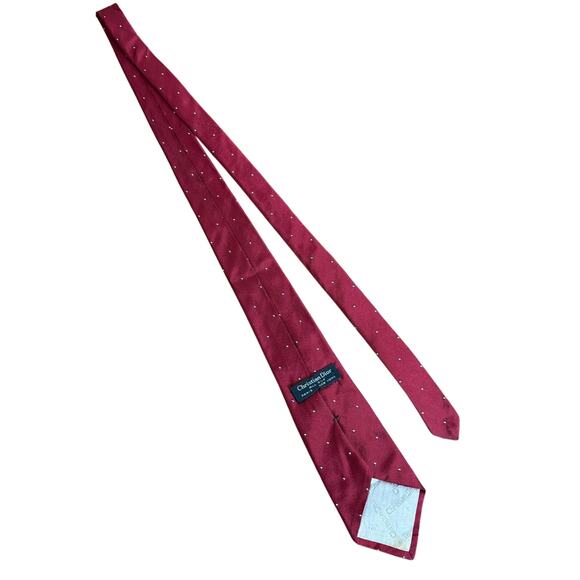 Christian Dior Classic Maroon Dark Red‎ Embroidered 100% Silk Men's Tie - Picture 2 of 5